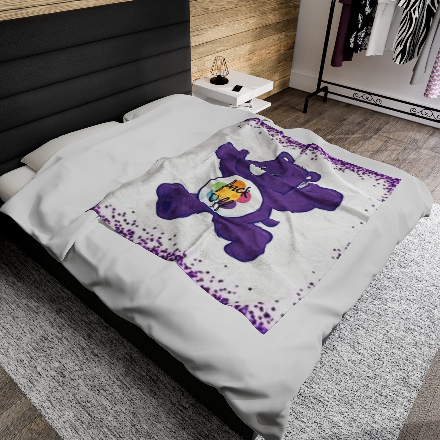 Velveteen Plush Blanket Purple Bear