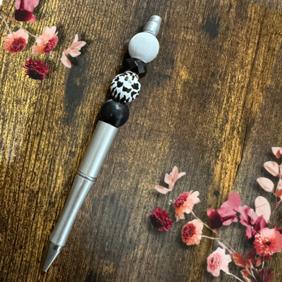 Gray Ballpoint Black Ink Pen with Silicone Beads