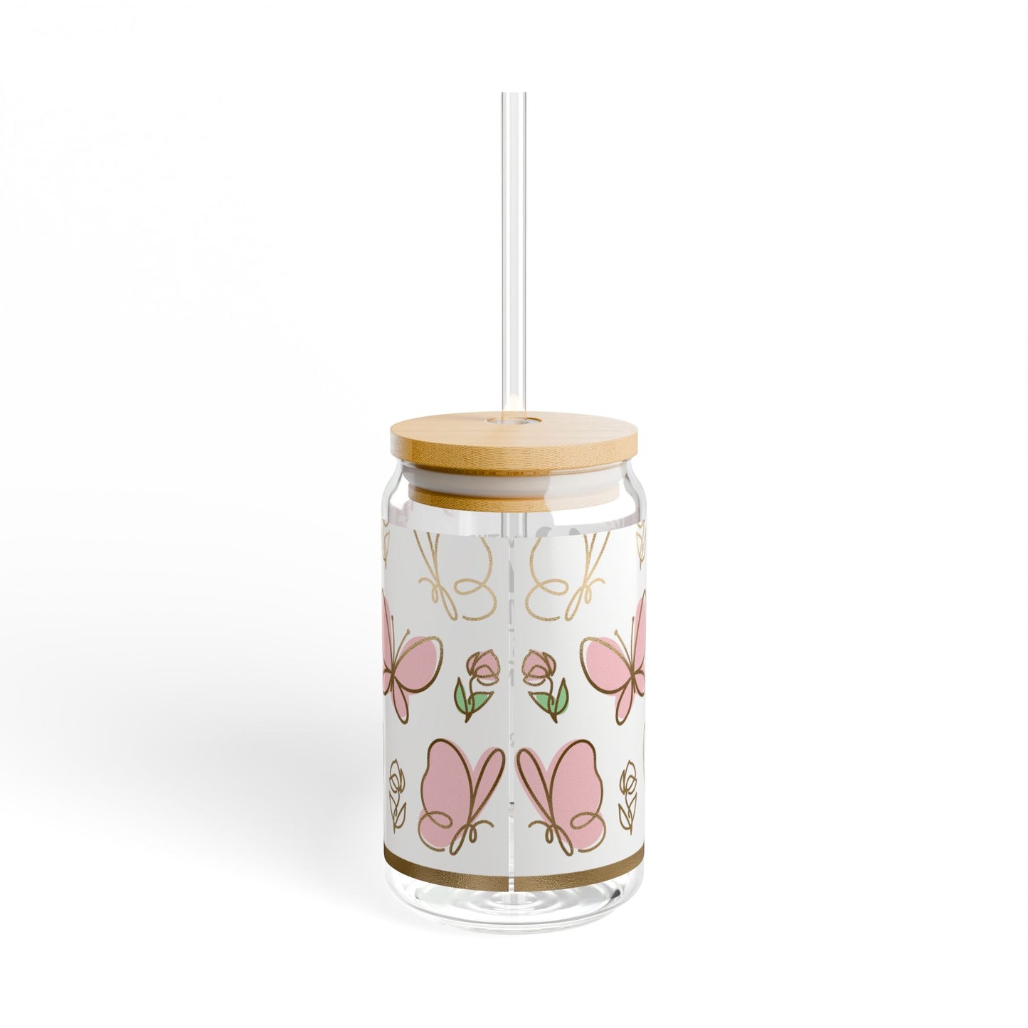 Funny Woman's Sipper Glass, Cute Butterfly Design, 16oz Drinkware, Gift for Mom, Funny Coffee Cup, Humor Mug