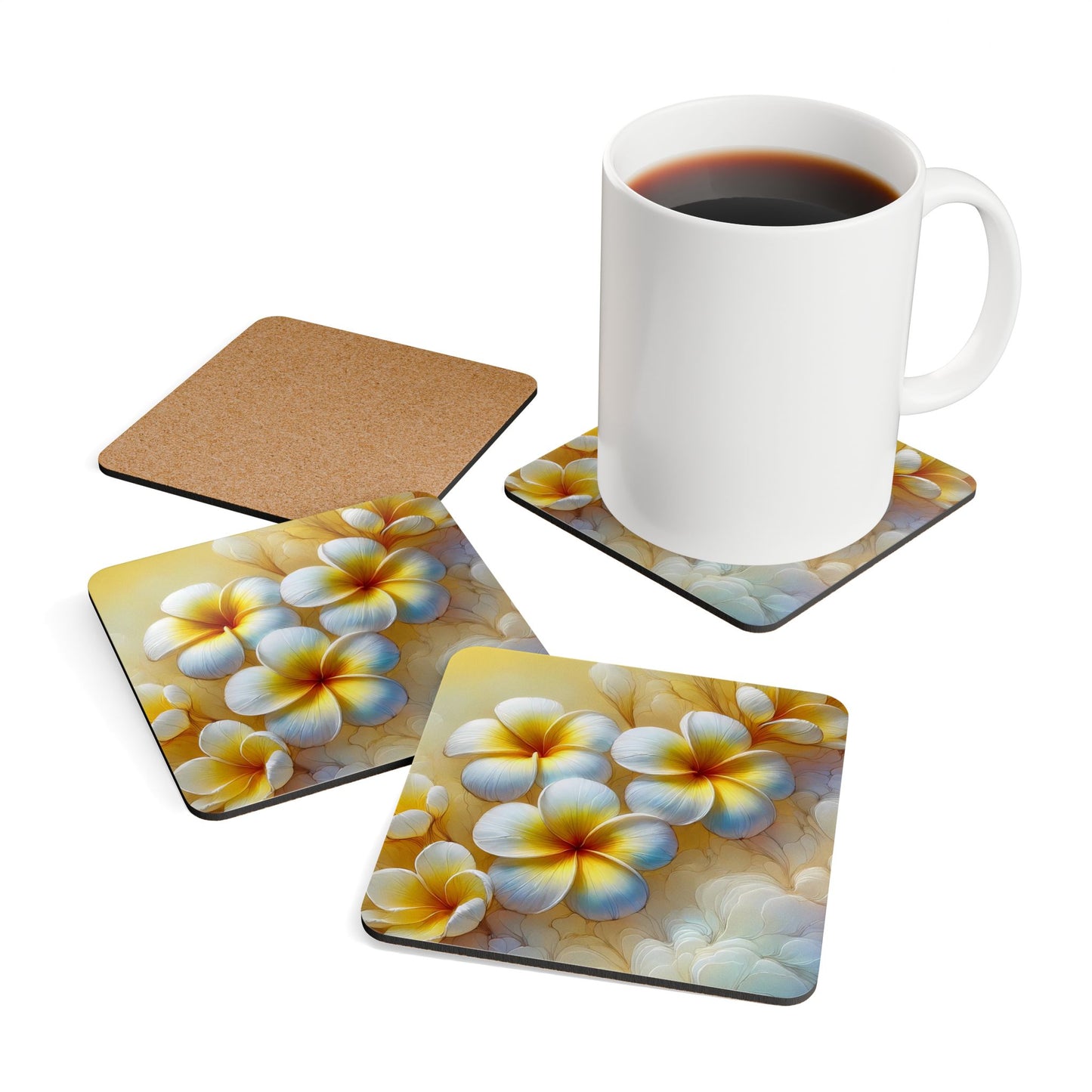 Plumeria Cork Coaster Set