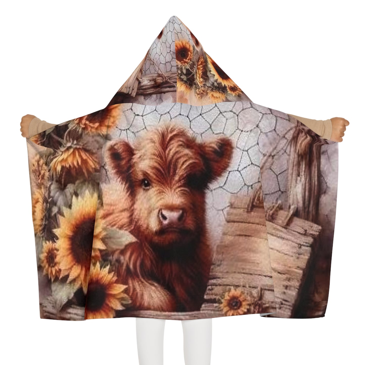 Sunflower Cow Youth Hooded Towel, Cozy Bathing Towel, Kids Beach Towel, Animal Lover Gift, Cute Pool Accessory, Birthday Present