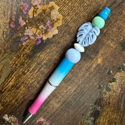 Ballpoint Black Ink Leaf Beaded Pen