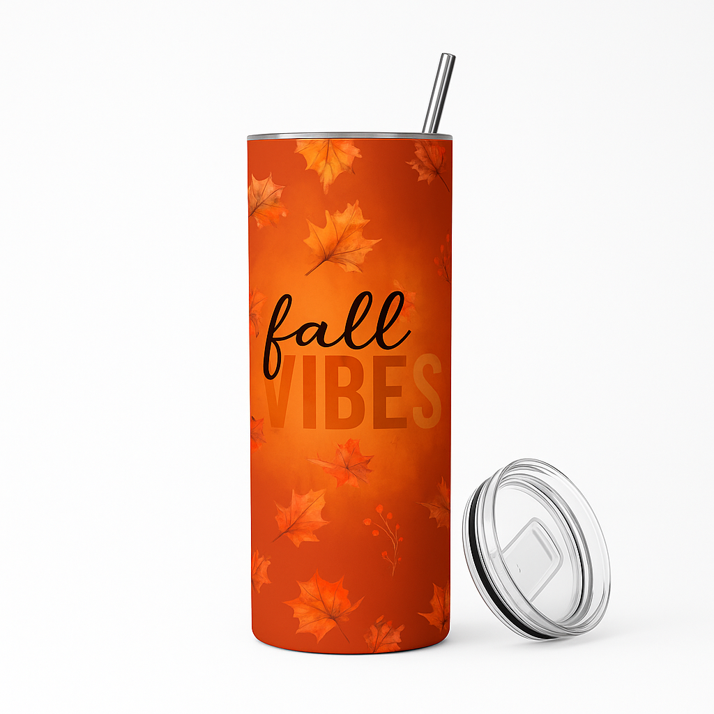 Fall Vibes 20oz Skinny Tumbler – Double-Walled Stainless Steel with Straw