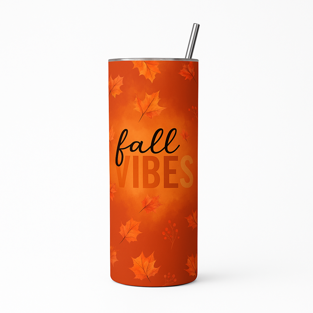 Fall Vibes 20oz Skinny Tumbler – Double-Walled Stainless Steel with Straw