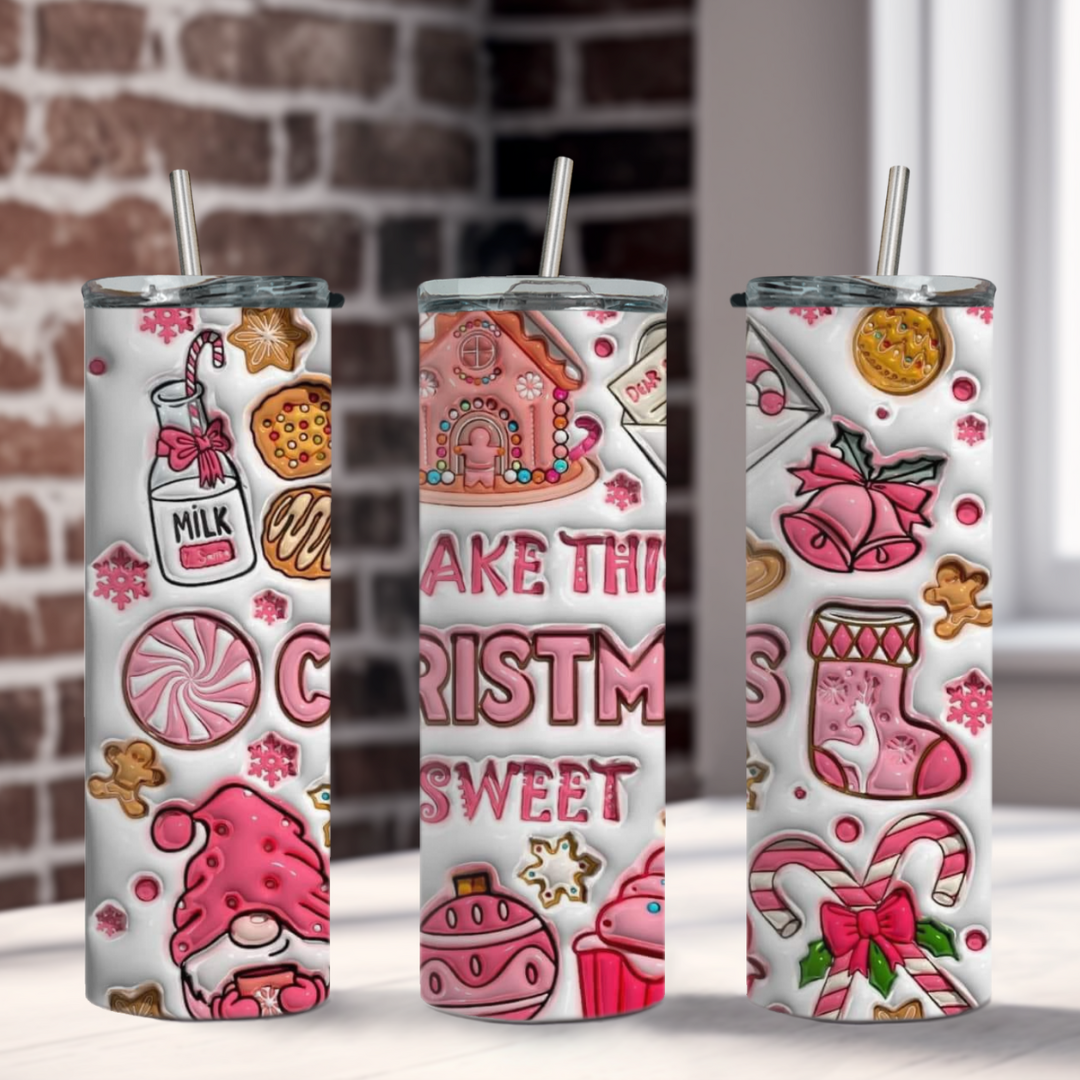 Get in the holiday spirit with our Christmas Sweet Tumbler! This festive tumbler is perfect for keeping your drinks hot or cold, with a playful design that will make you smile. Sip on your favorite beverage and spread some holiday cheer with this quirky tumbler. Cheers to a sweet Christmas!