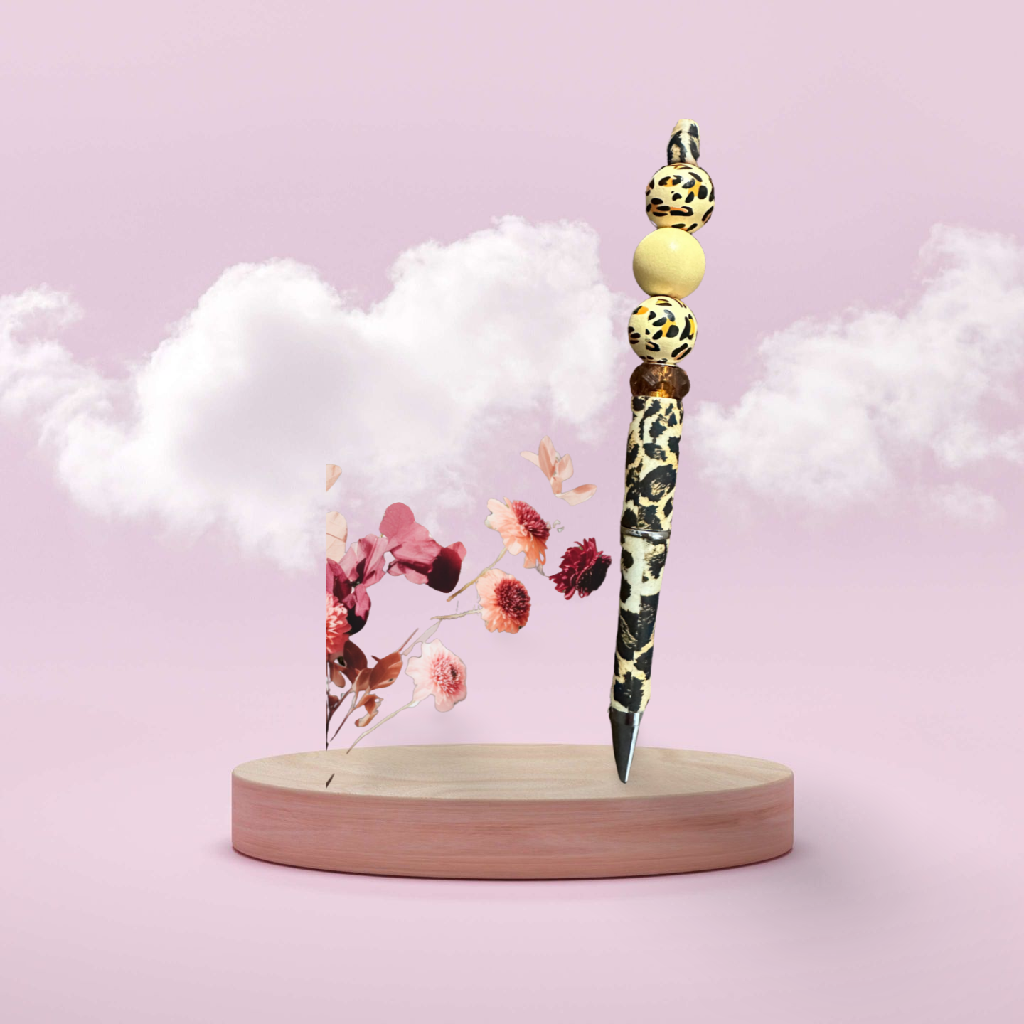 Leopard Ballpoint Black Ink Pen with Silicone Beads