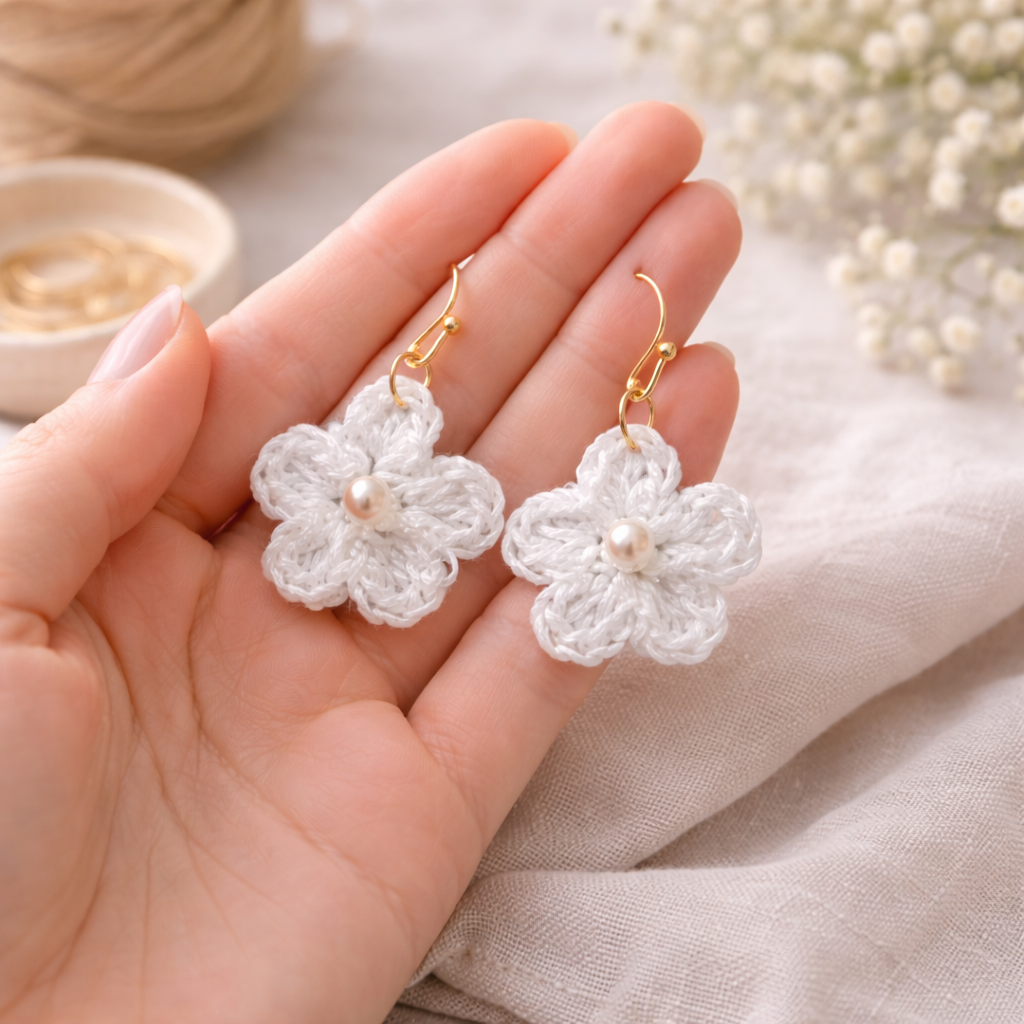 🌸 Crochet Flower Earrings – Handmade Floral Jewelry