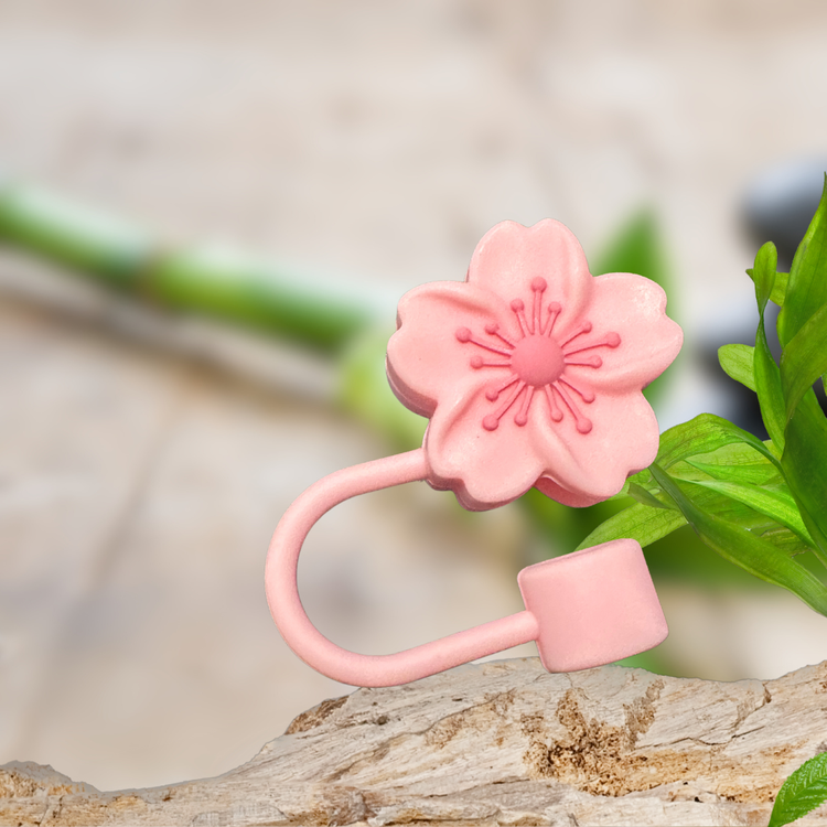 Pink Flower Smiley Straw Topper