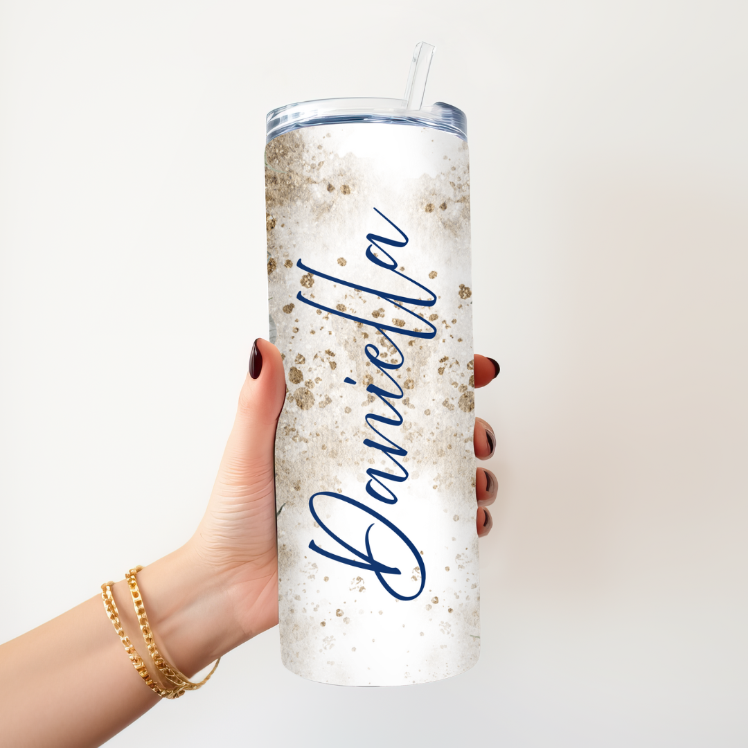 Personalized Blue Floral 20oz Skinny Tumbler with Straw