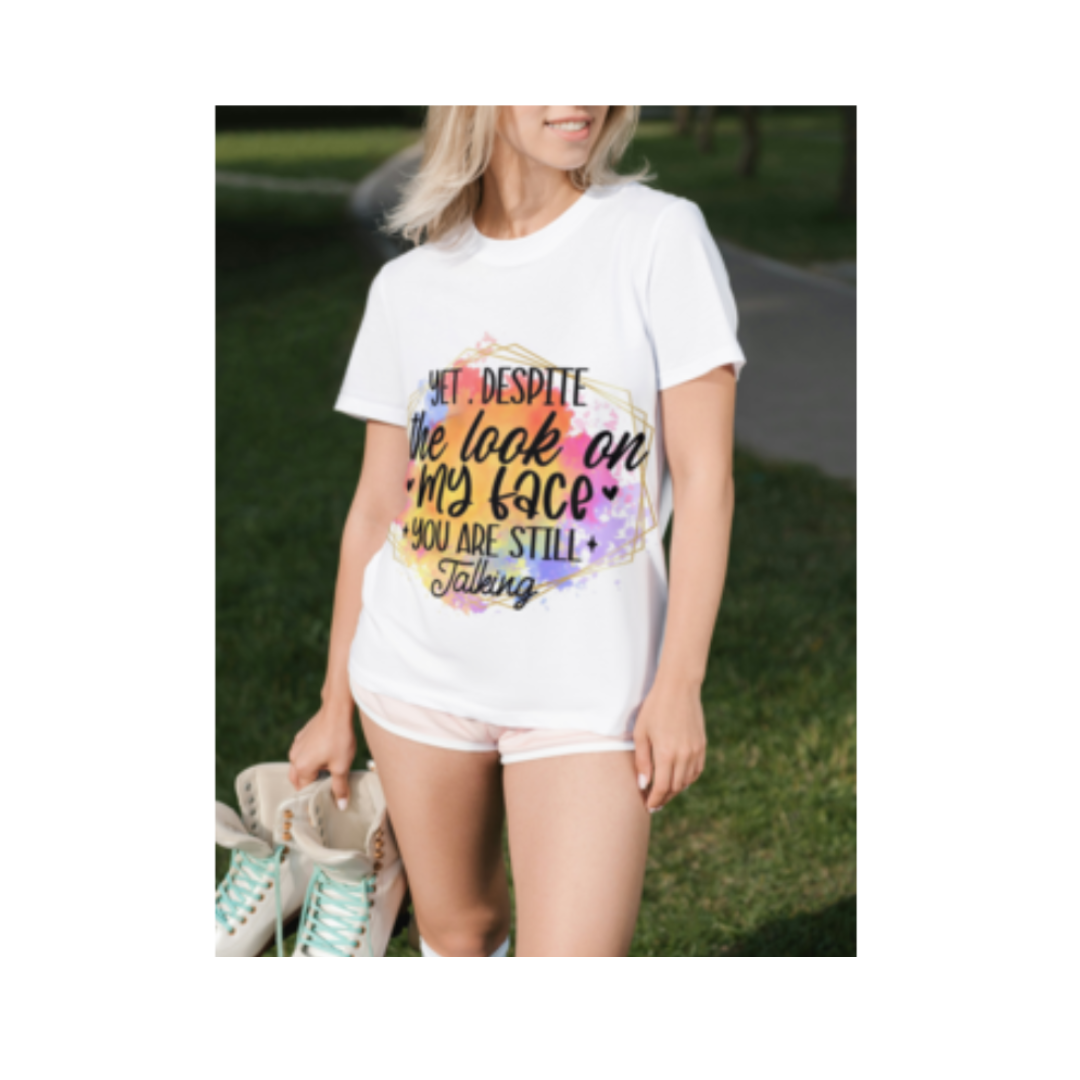 This shirt is a witty and lighthearted expression of those moments when words are unnecessary, and your facial expression says it all.