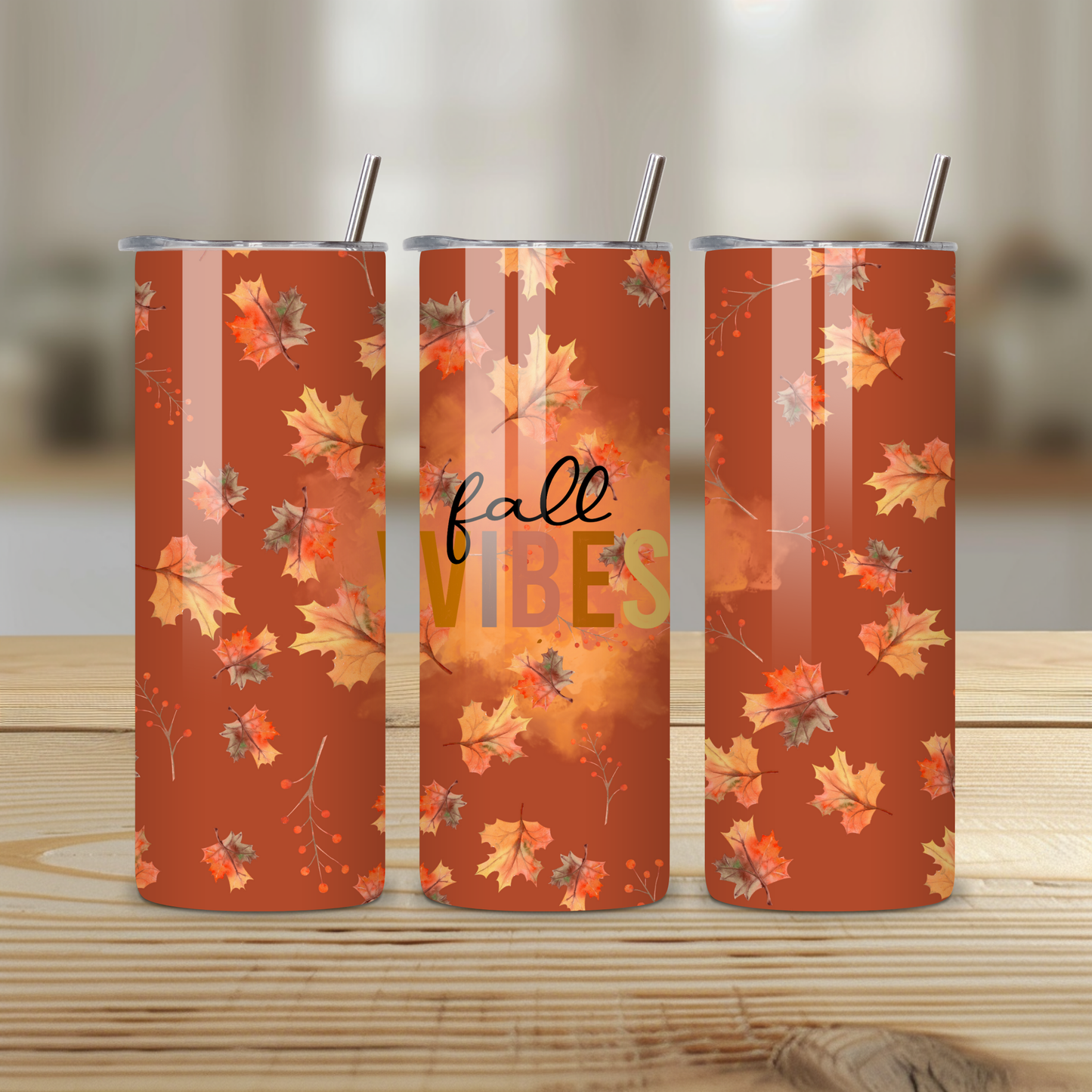 Fall Vibes 20oz Skinny Tumbler – Double-Walled Stainless Steel with Straw