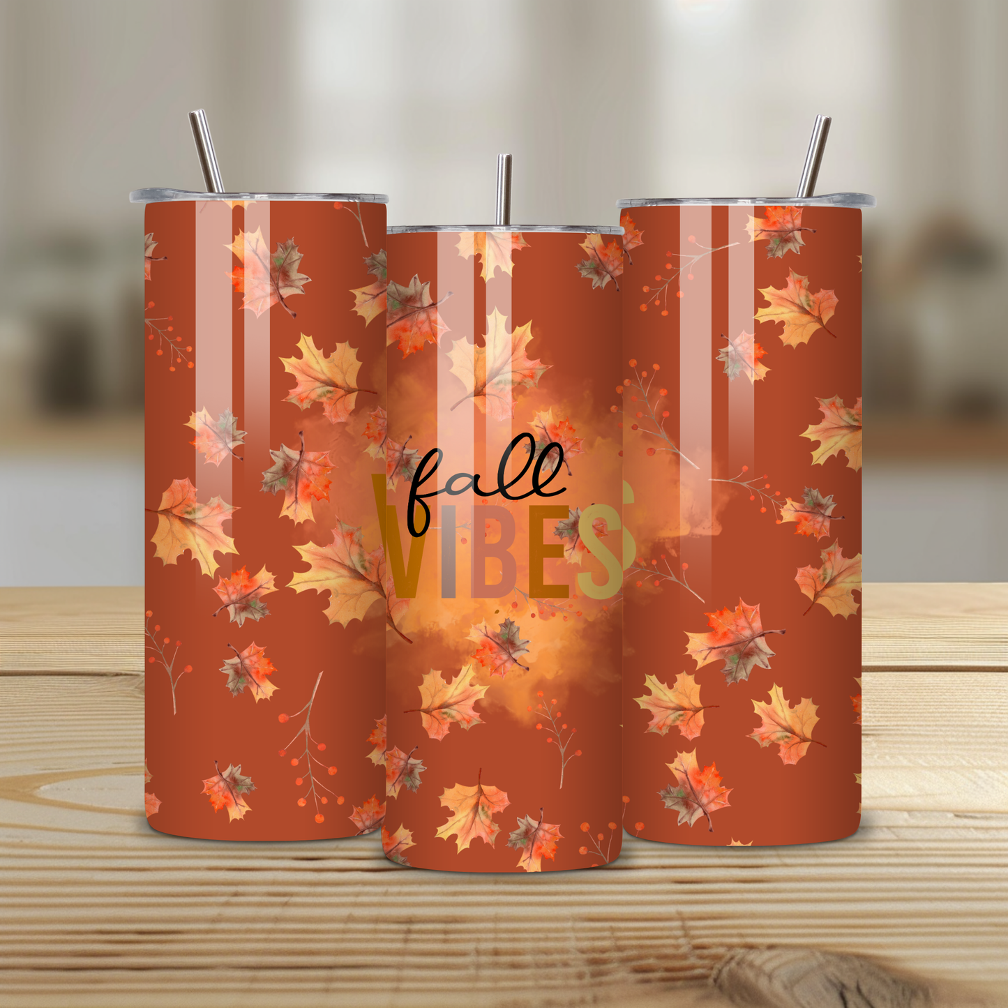 Fall Vibes 20oz Skinny Tumbler – Double-Walled Stainless Steel with Straw