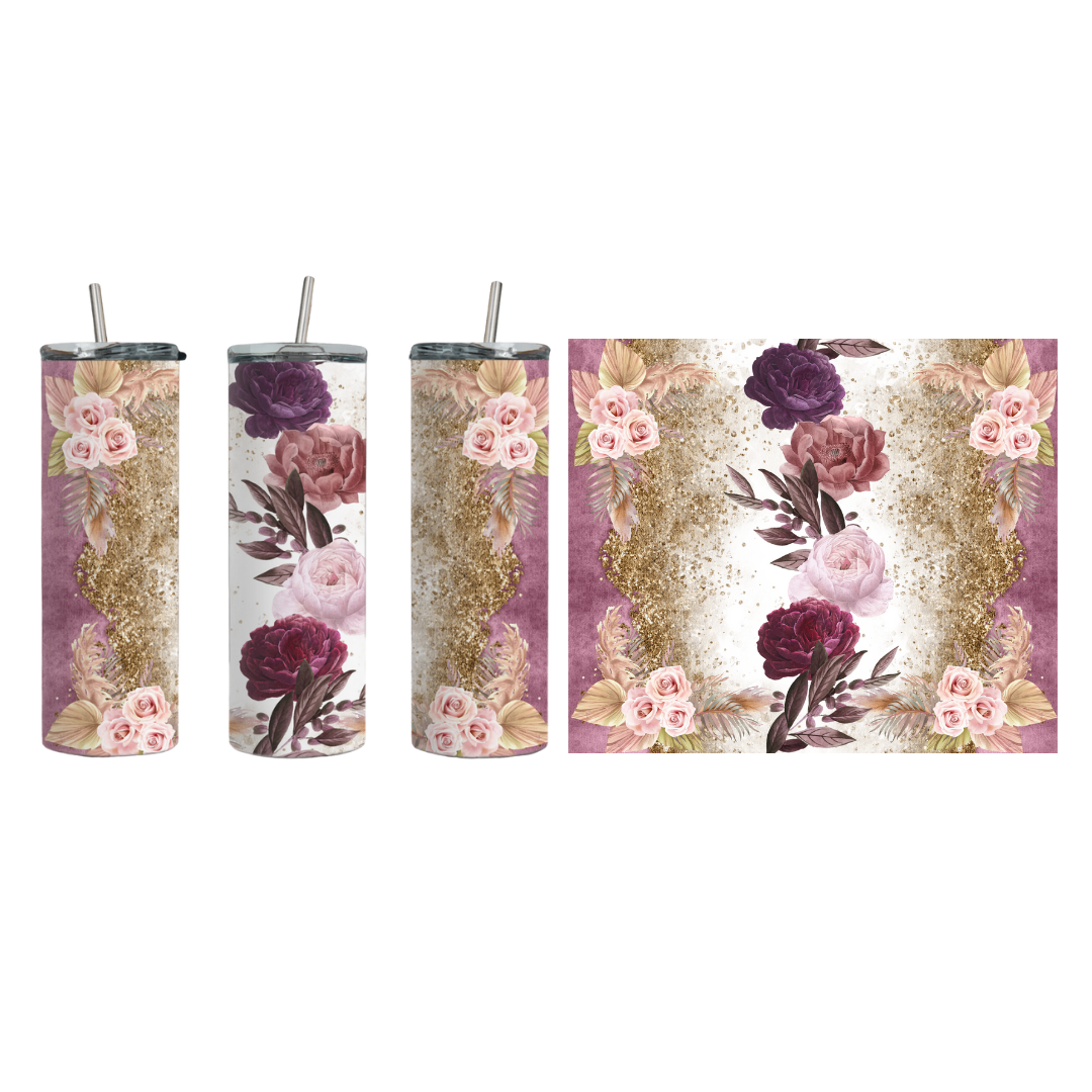 Floral Roses Skinny Tumbler Wrap
