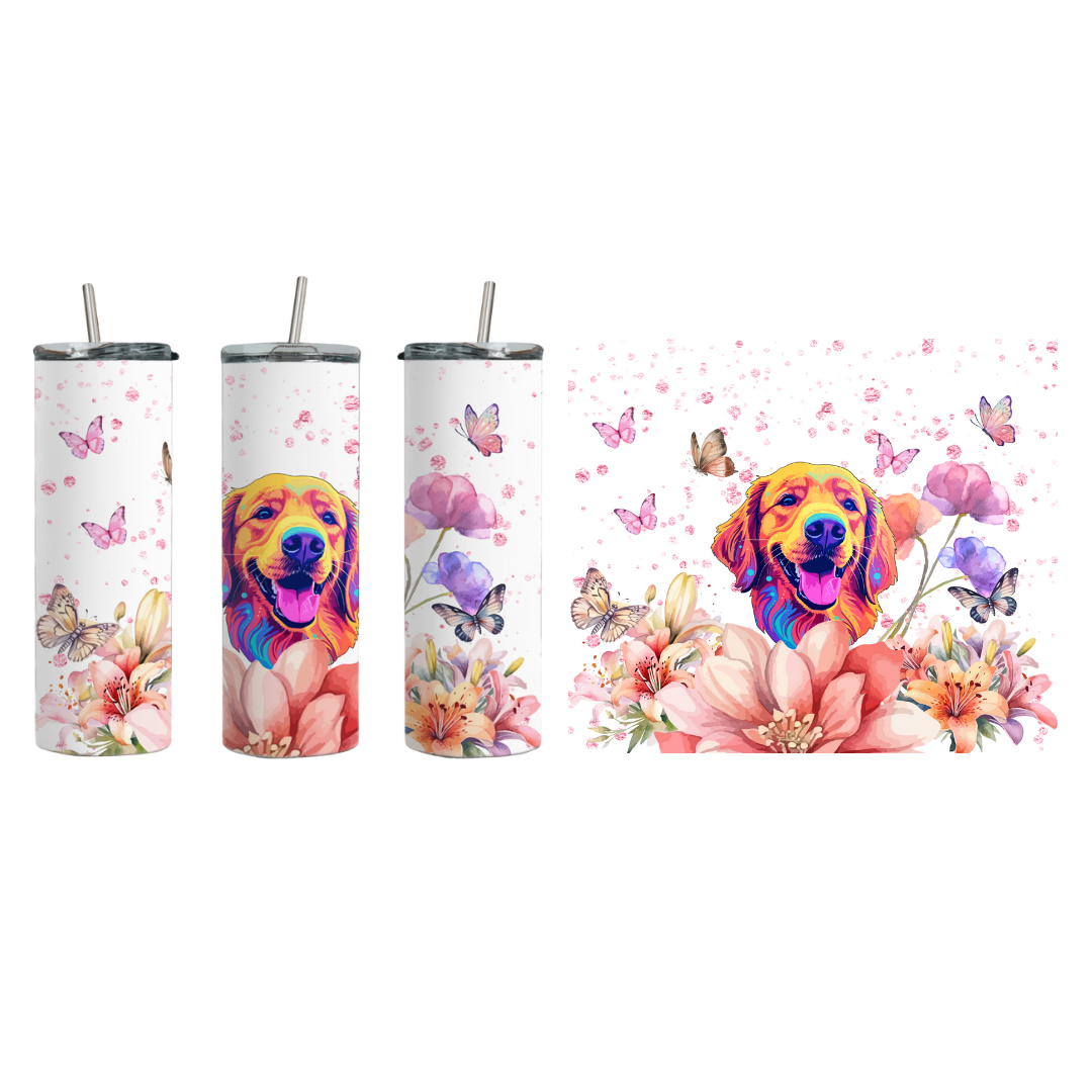 Flower Dog Skinny Tumbler Wrap