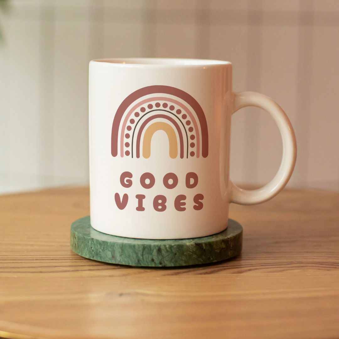 Good Vibes Rainbow Mug – 11 oz Ceramic Coffee & Tea Cup