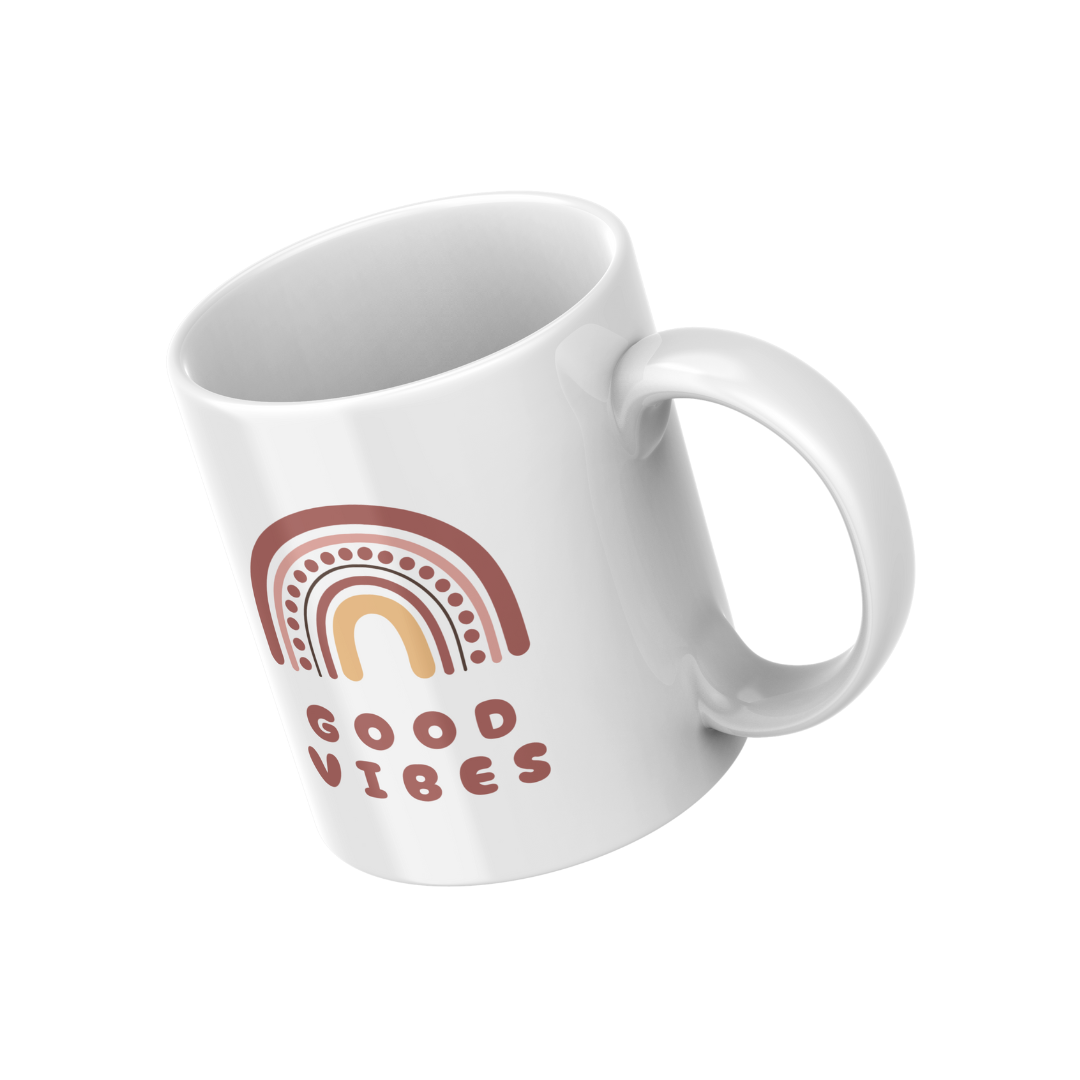 Good Vibes Rainbow Mug – 11 oz Ceramic Coffee & Tea Cup