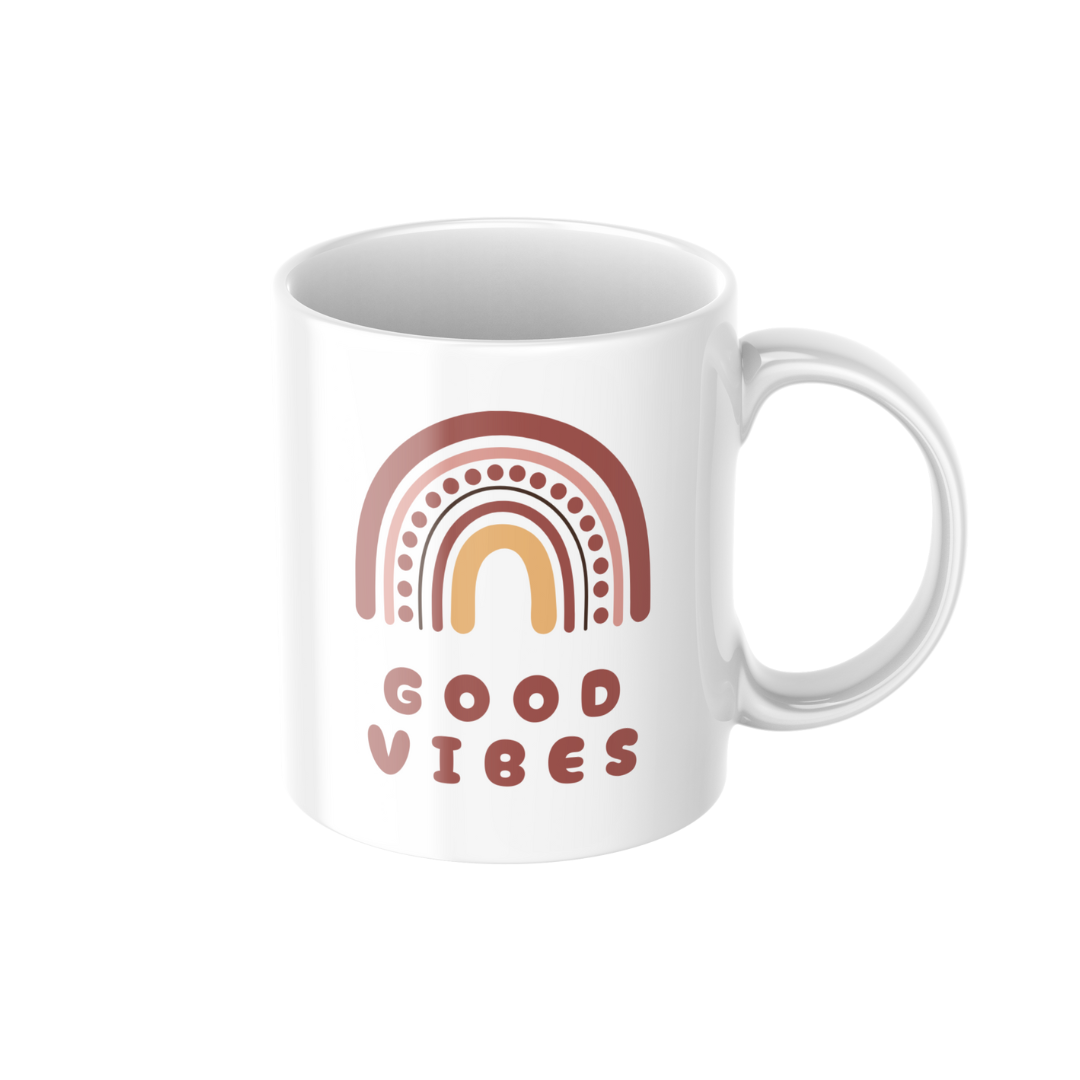 Good Vibes Rainbow Mug – 11 oz Ceramic Coffee & Tea Cup