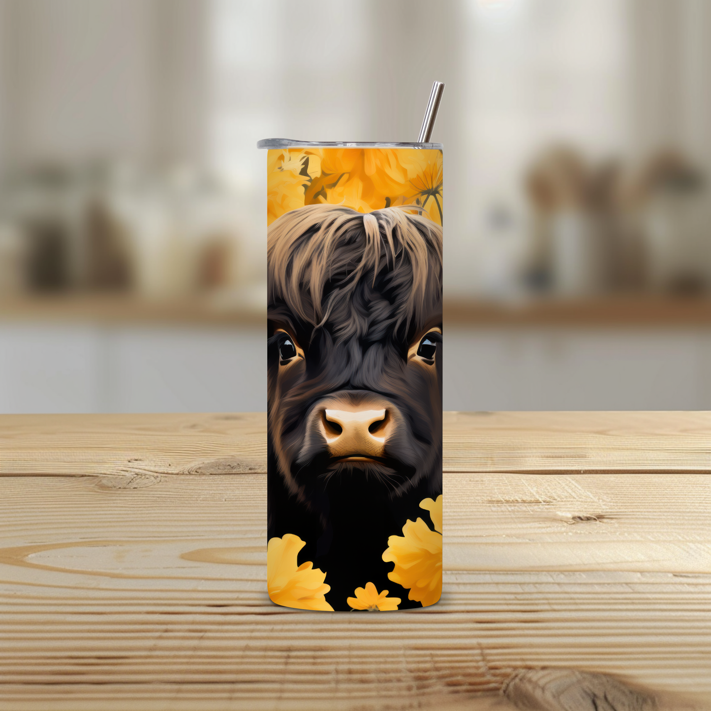 Highland Cow Floral Stainless Steel Tumbler – 20oz