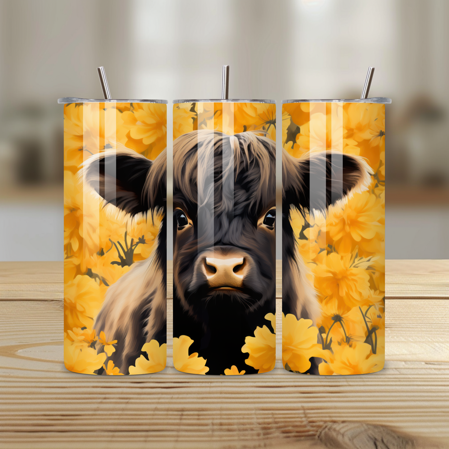 Highland Cow Floral Stainless Steel Tumbler – 20oz