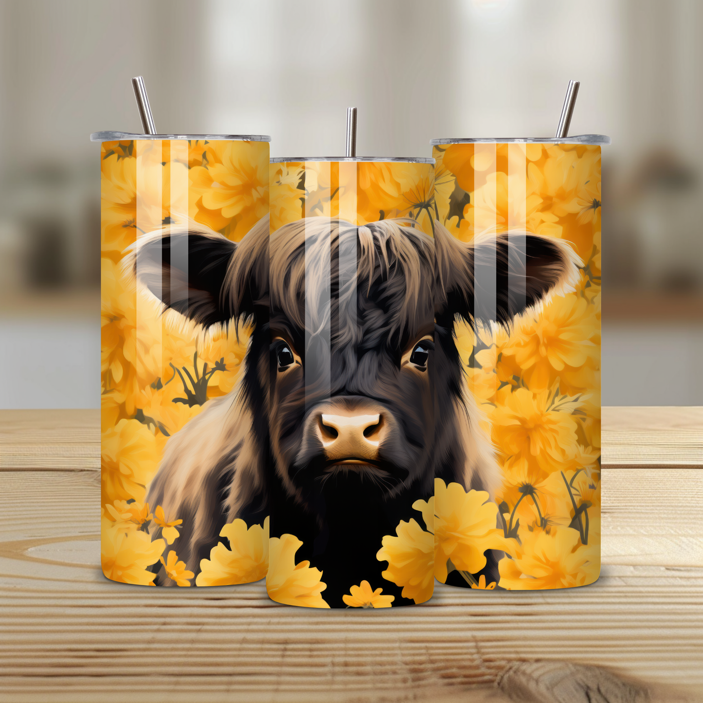 Highland Cow Floral Stainless Steel Tumbler – 20oz