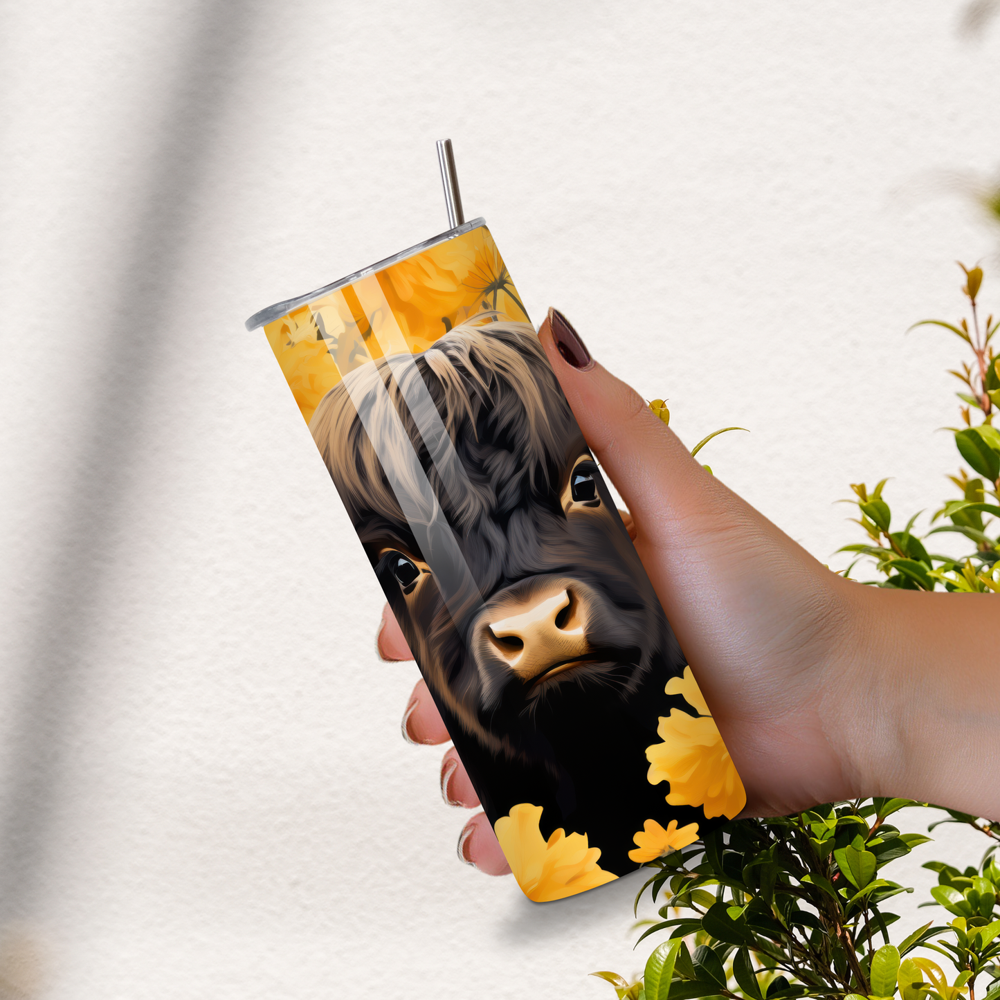 Highland Cow Floral Stainless Steel Tumbler – 20oz