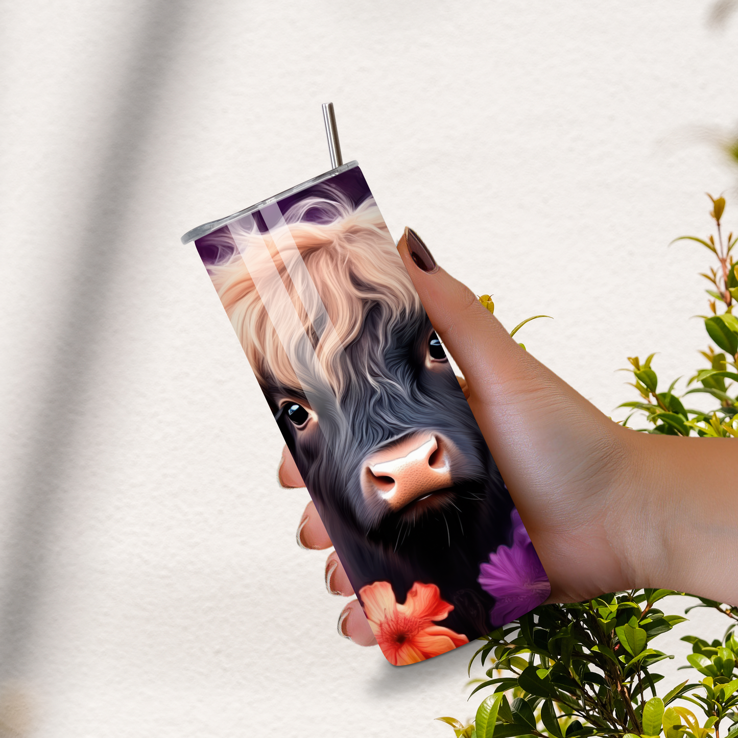 Highland Cow Tropical Floral Stainless Steel Tumbler – 20oz