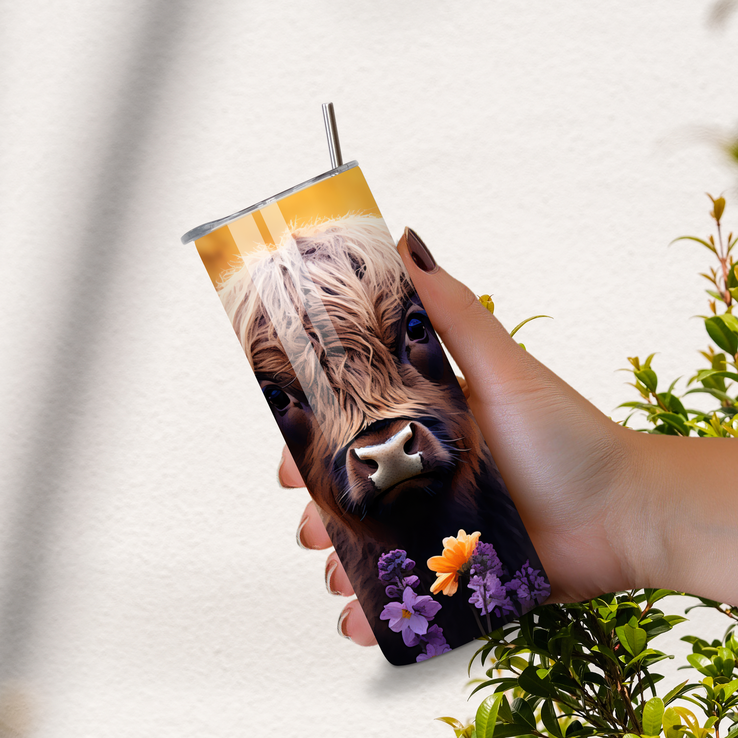 Highland Cow Wildflower Stainless Steel Tumbler – 20oz