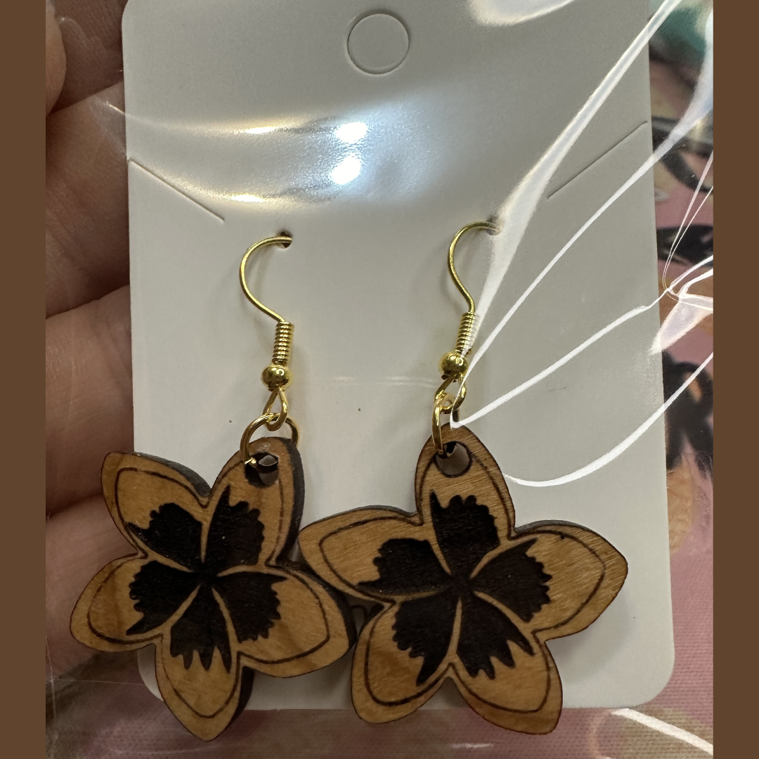 Laser-Engraved Plumeria Earrings
