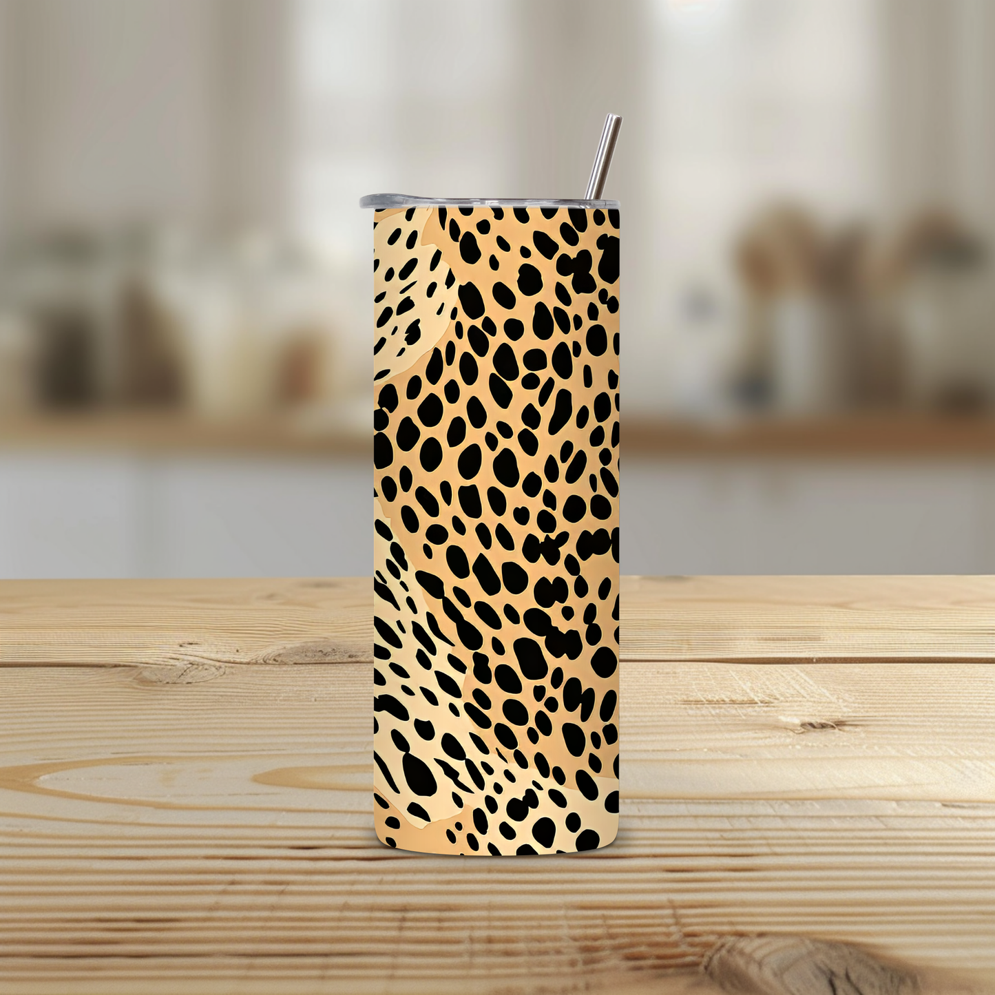 Leopard Print Stainless Steel Tumbler with Straw