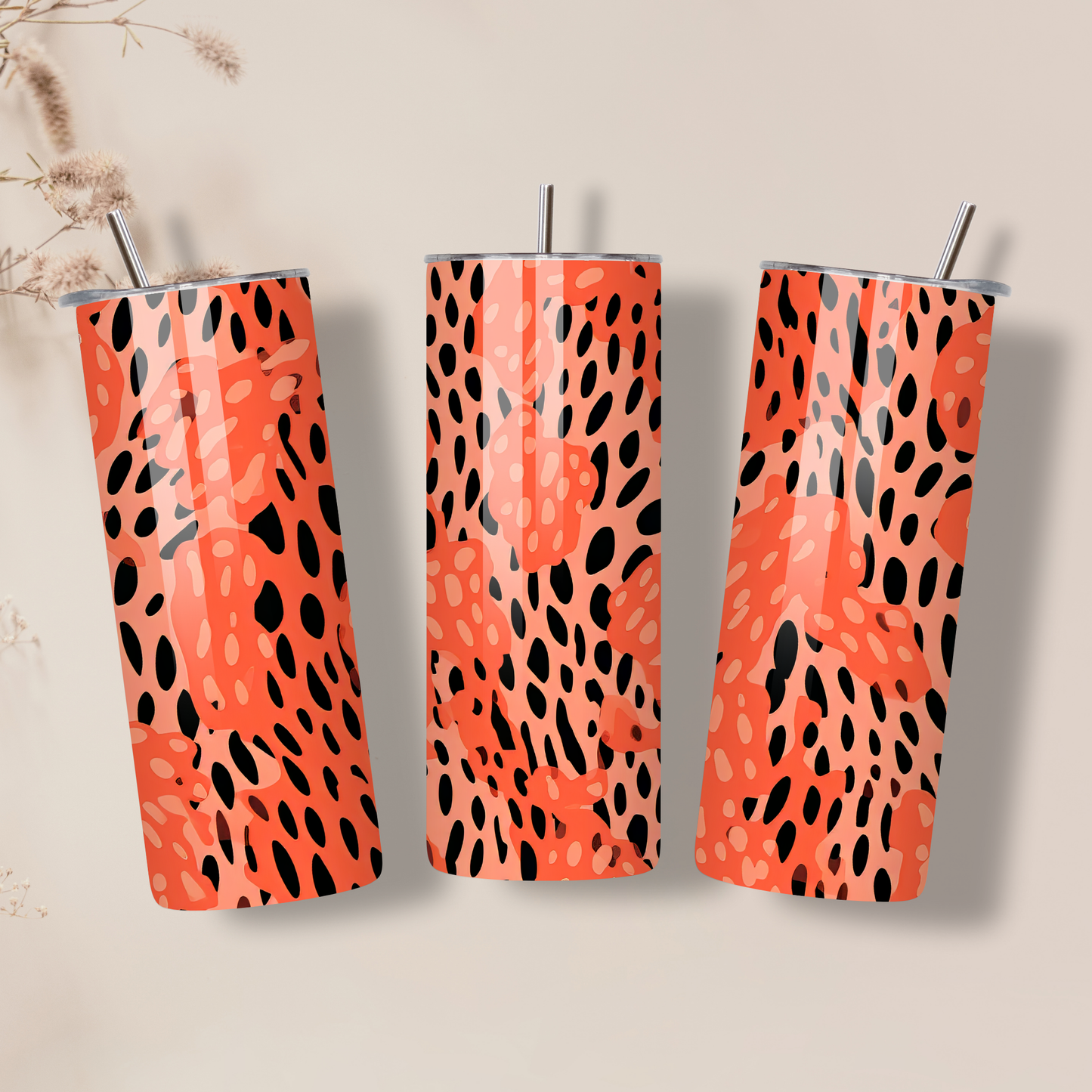Coral Leopard Print 20oz Skinny Tumbler – Insulated Stainless Steel