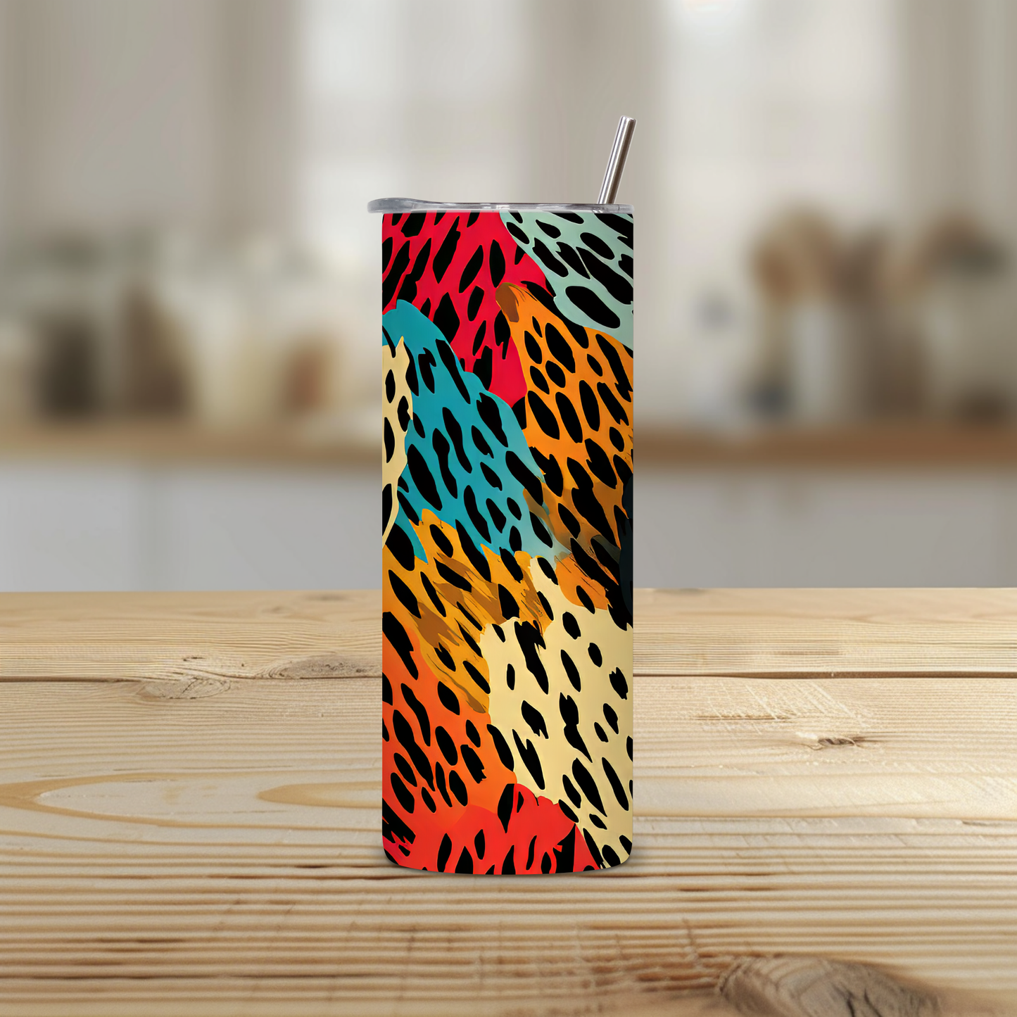 Wild Vibes 20oz Skinny Tumbler – Colorful Leopard Print