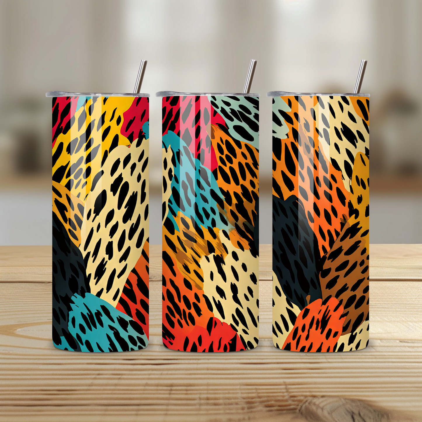 Wild Vibes 20oz Skinny Tumbler – Colorful Leopard Print