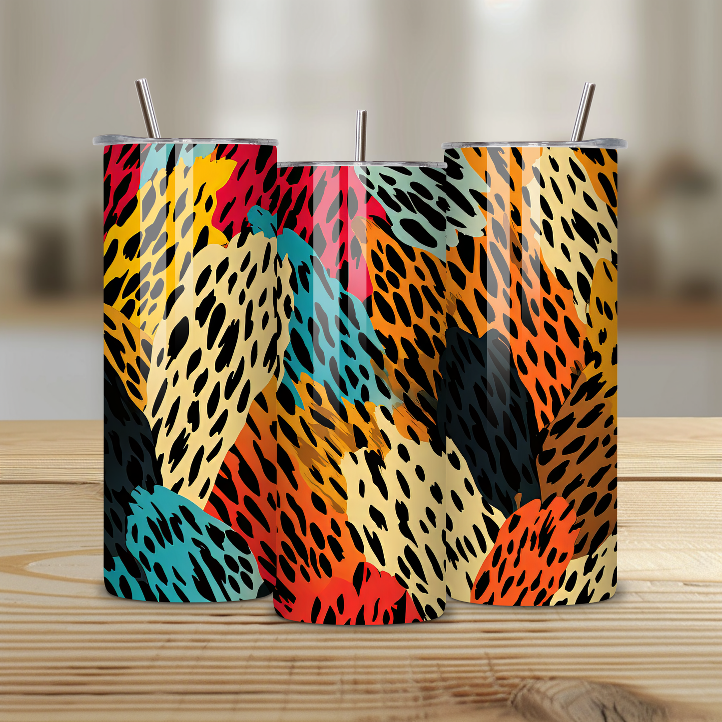 Wild Vibes 20oz Skinny Tumbler – Colorful Leopard Print