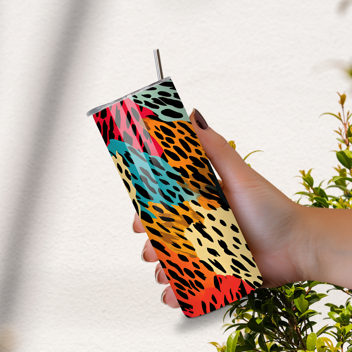 Wild Vibes 20oz Skinny Tumbler – Colorful Leopard Print