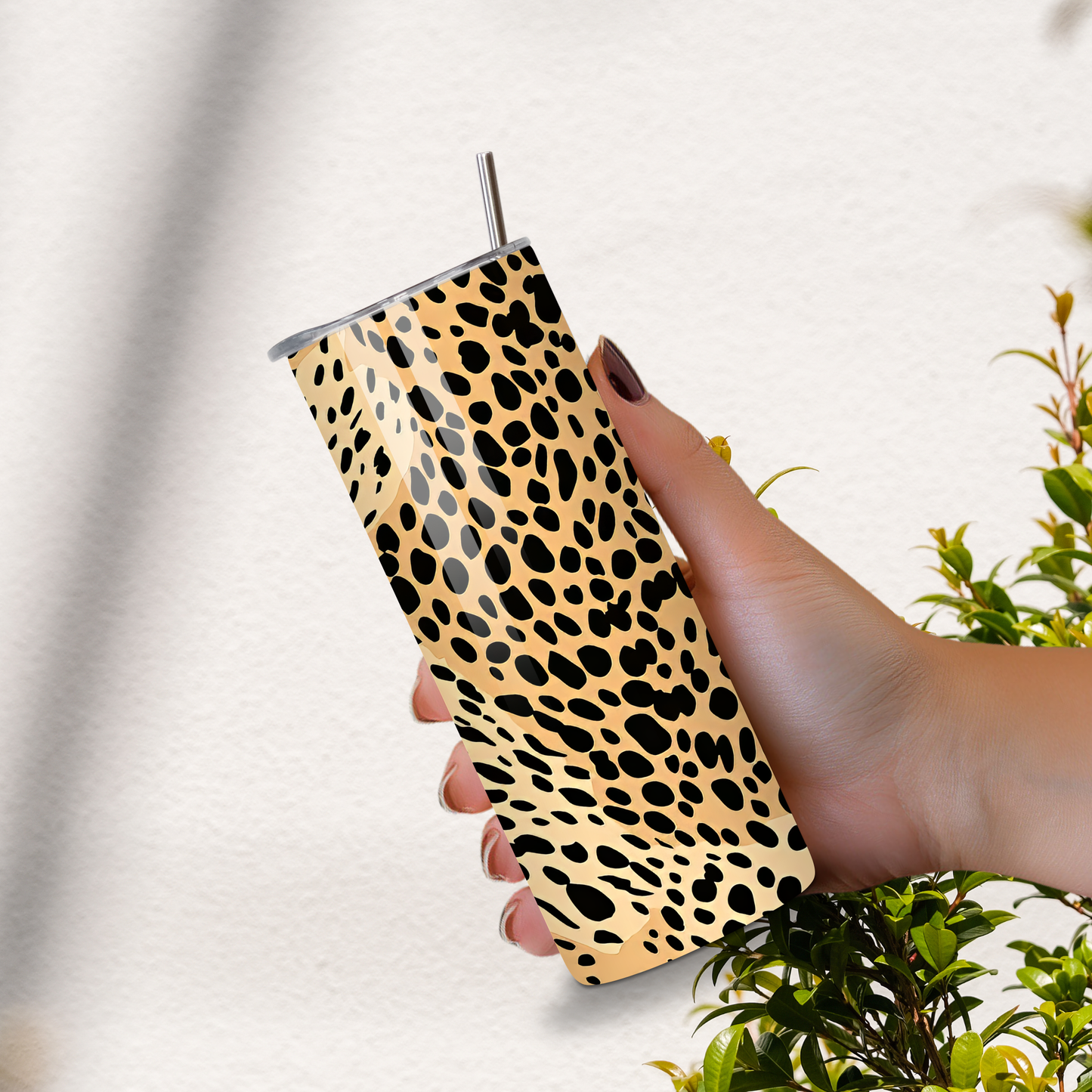 Leopard Print Stainless Steel Tumbler with Straw