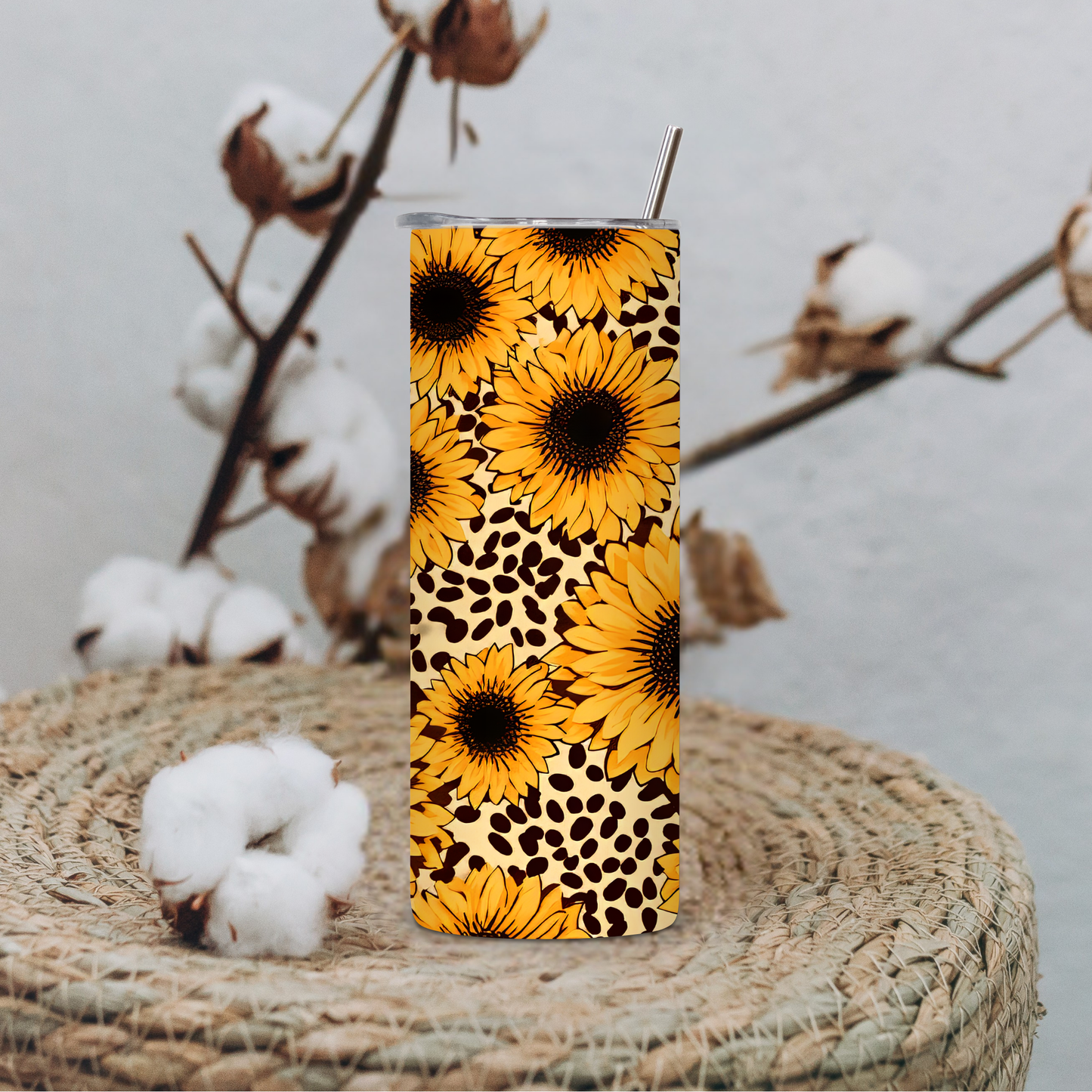 Leopard Sunflower 20oz Stainless Steel Tumbler