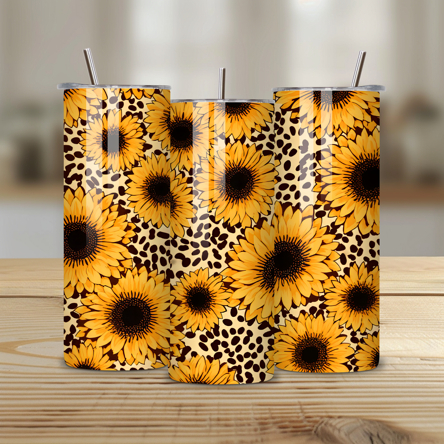 Leopard Sunflower 20oz Stainless Steel Tumbler