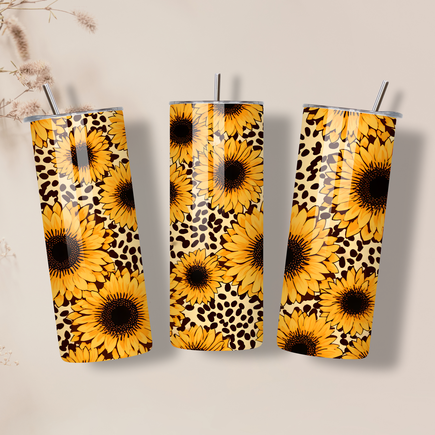 Leopard Sunflower 20oz Stainless Steel Tumbler