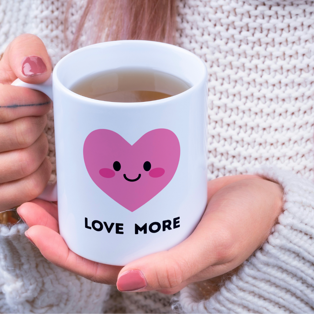Love More Heart Mug – 11 oz Ceramic Coffee & Tea Cup