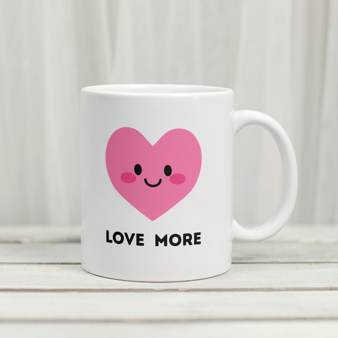 Love More Heart Mug – 11 oz Ceramic Coffee & Tea Cup