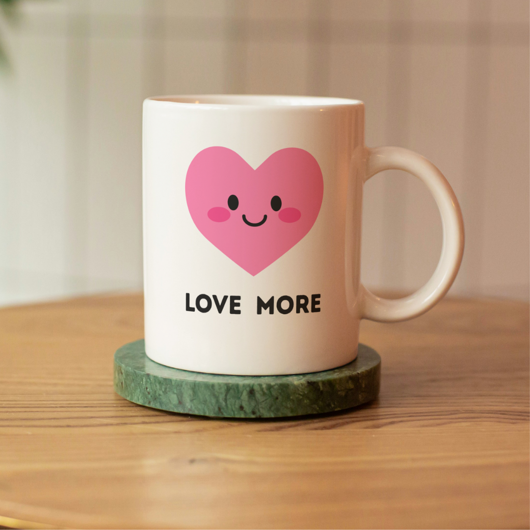 Love More Heart Mug – 11 oz Ceramic Coffee & Tea Cup