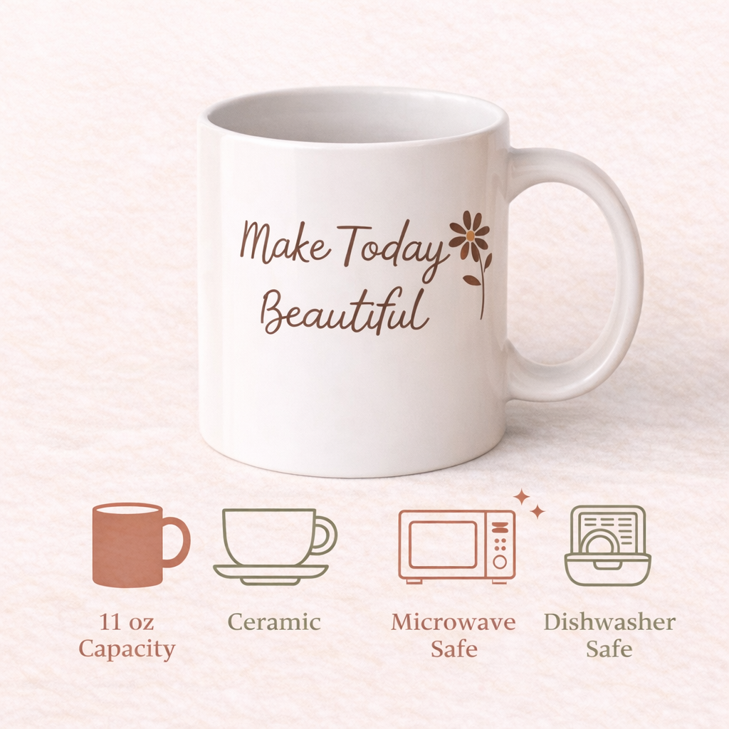 Make Today Beautiful Mug – Minimalist Inspirational Coffee Cup