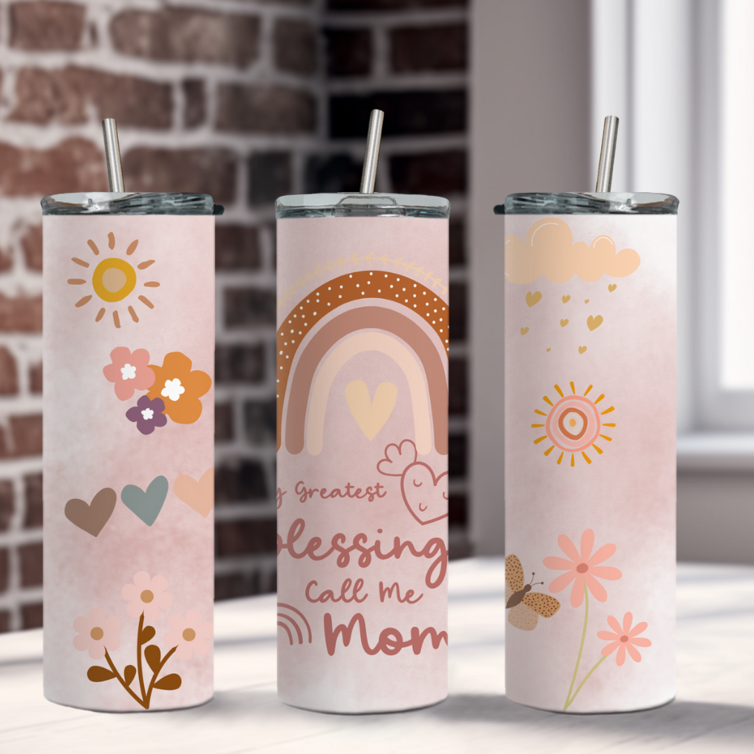 Boho Mama 20oz Tumbler – Floral & Rainbow Mother’s Day Gift