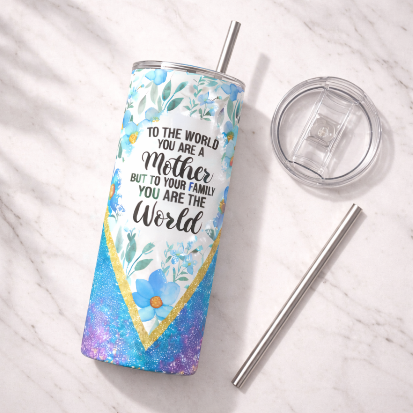 Blue Floral Mom Tumbler - 20oz