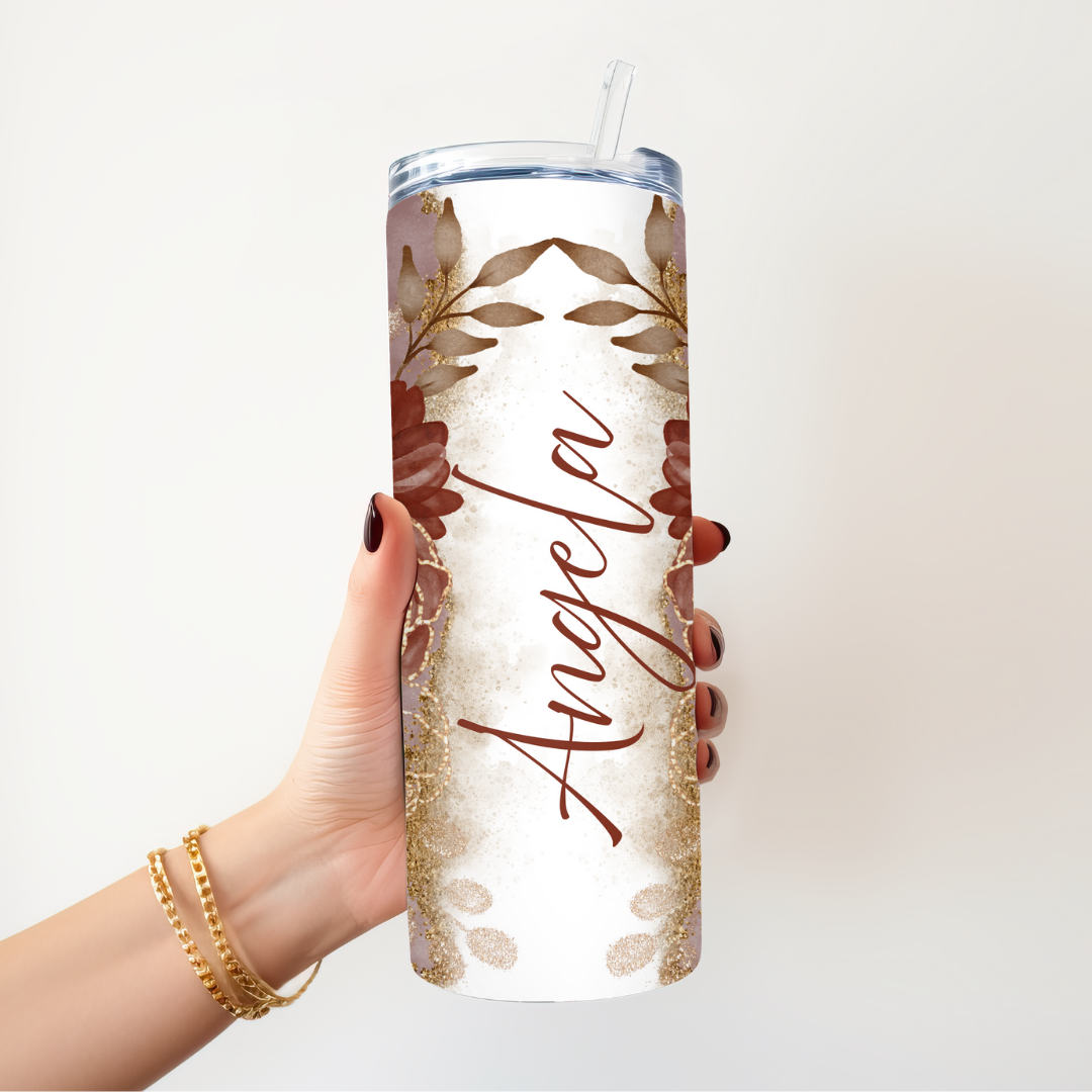 Personalized Glitter Floral Tumbler – Custom Name 20oz Stainless Steel