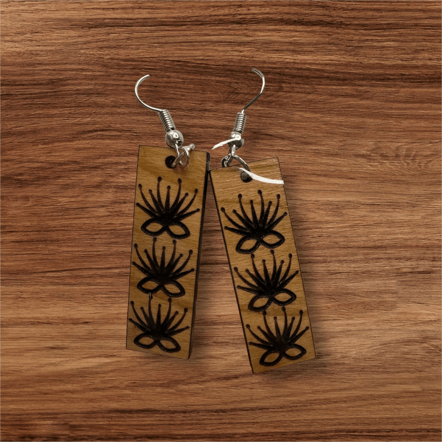 Laser-Engraved Ohia Flower Earrings