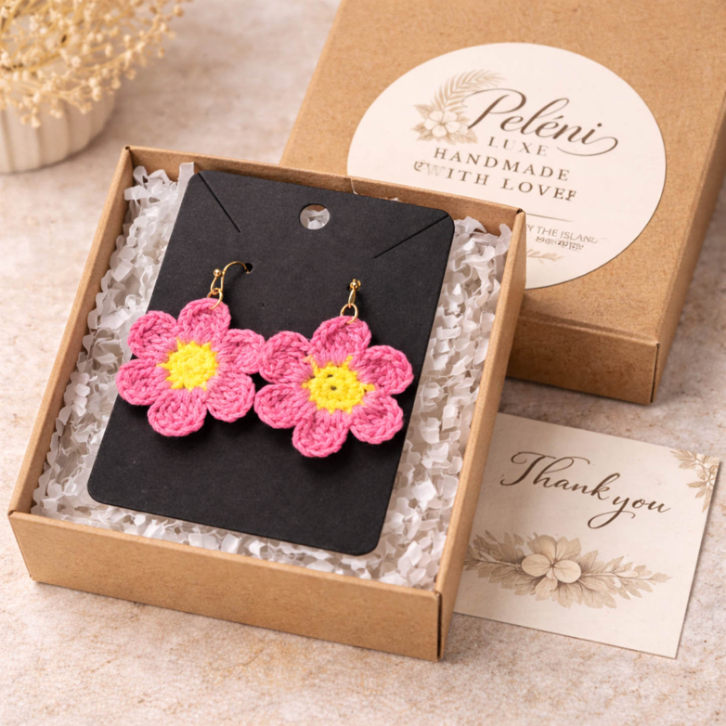 Pink Crochet Flower Earrings