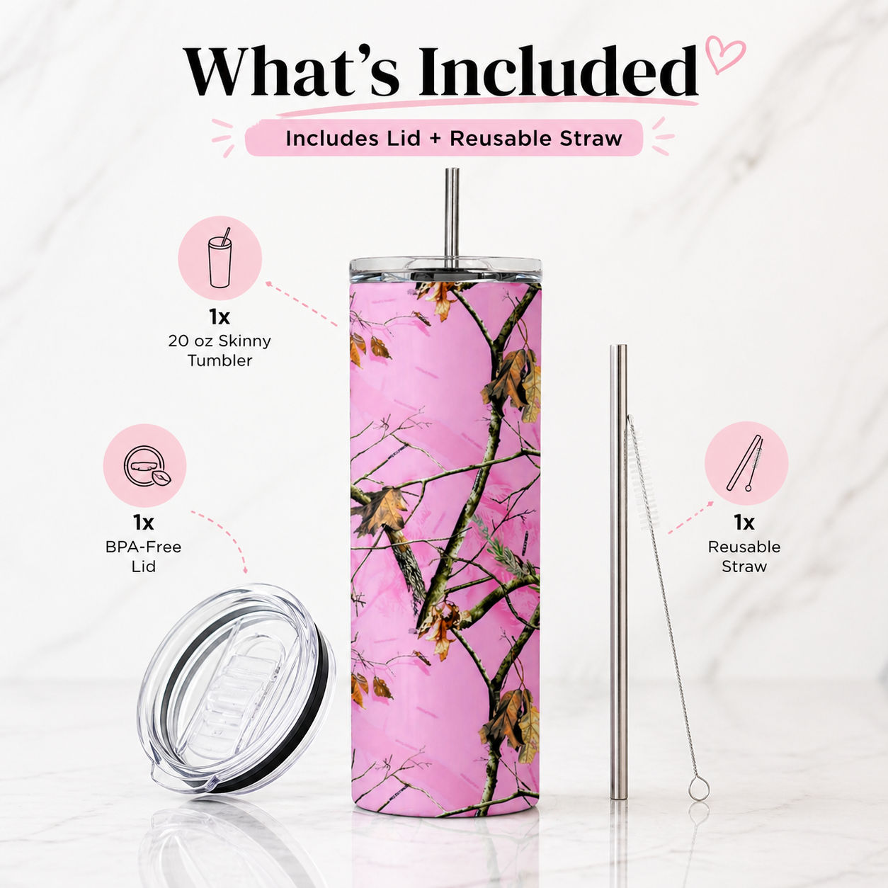Pink Camo Skinny Tumbler 20oz