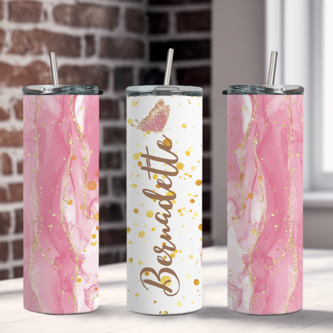 Personalized Glitter Floral Tumbler – Custom Name 20oz Stainless Steel