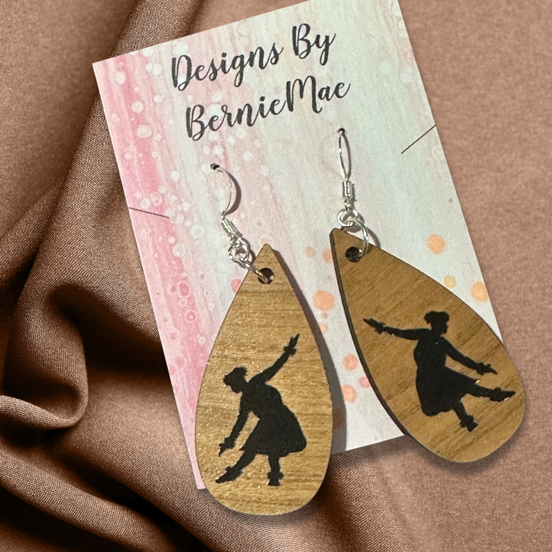 Teardrop Wood Earrings – Vintage Hula Girl Design
